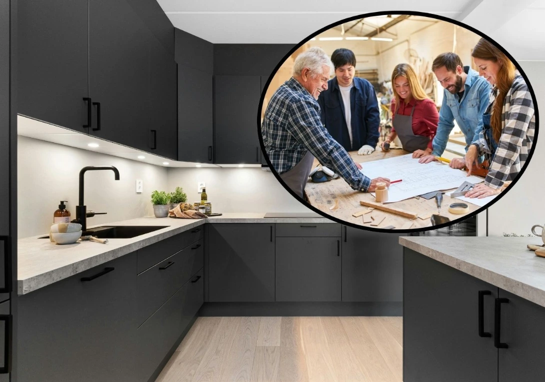 Réunion de coordination de chantier cuisine avec les artisans - Cuizineo Bordeaux