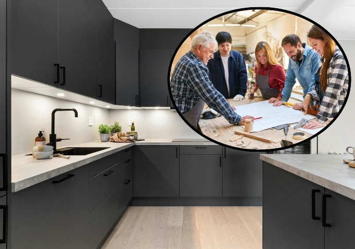 Réunion de coordination de chantier cuisine avec les artisans - Cuizineo Bordeaux