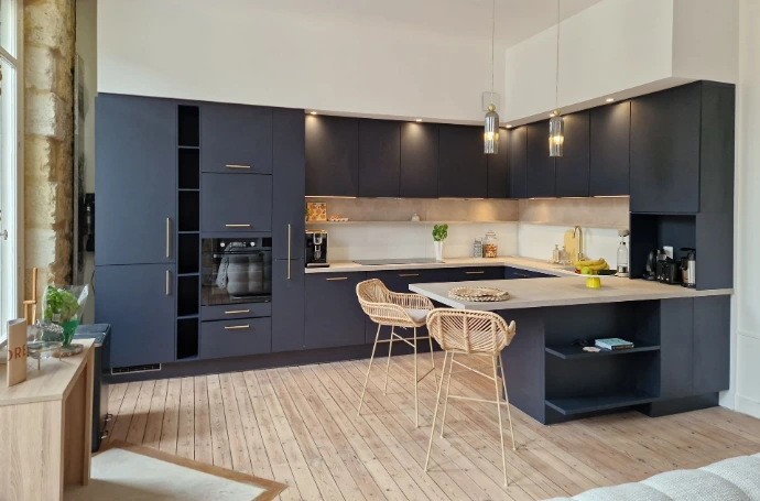 Cuisine sur mesure - cuisine ouverte sur séjour - merignac